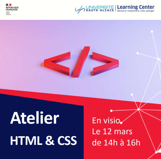 Initiation &agrave; HTML et CSS, le 12/03 de 14h &agrave; 16h (visio)